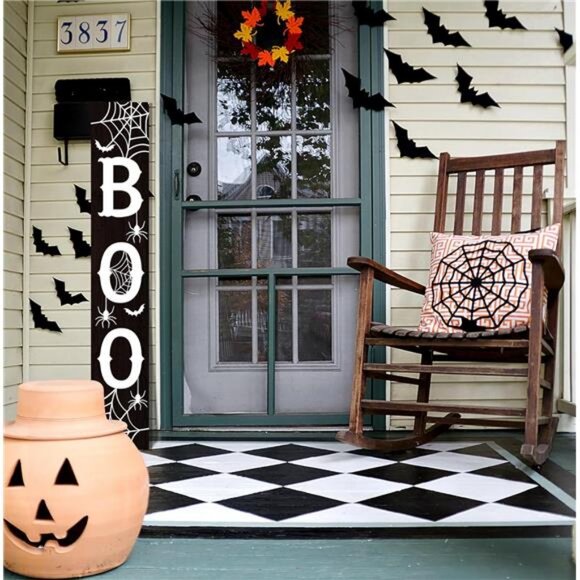 Halloween Porch Sign Boo Sign For Front Porch Scary Wooden Vertical Welcome Sign - Picture 5 of 8